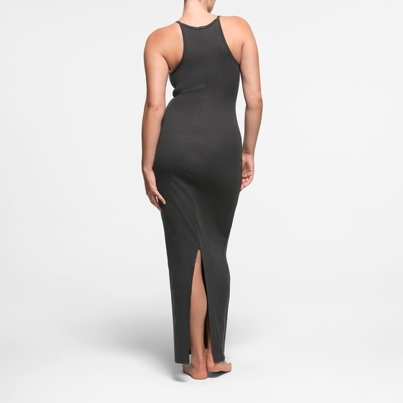 SKIMS COTTON RIB LONG CAMI DRESS NWT NEW S SOOT Black - Picture 4 of 8